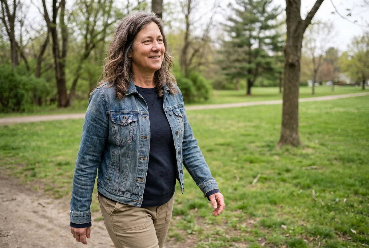 Energetic woman walking outdoors